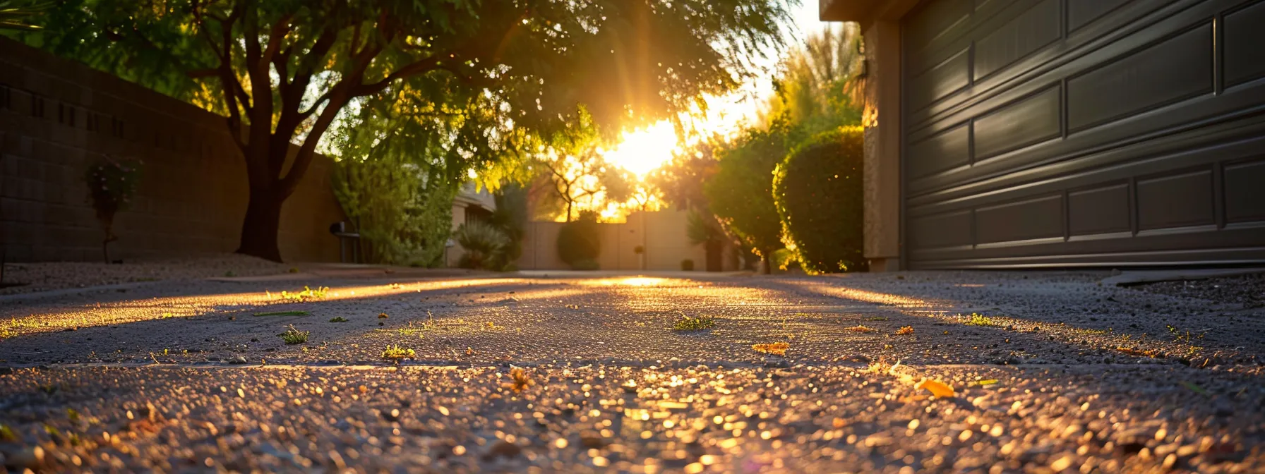 a clean, well-maintained garage door track in a serene setting under the phoenix sun.