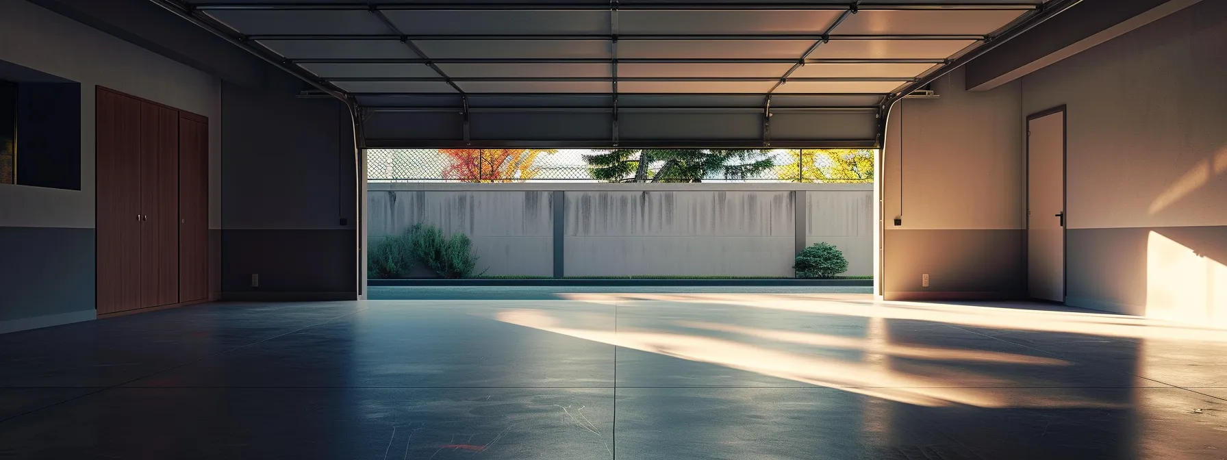 a serene, peaceful residential garage with a hushed, smoothly operating door.