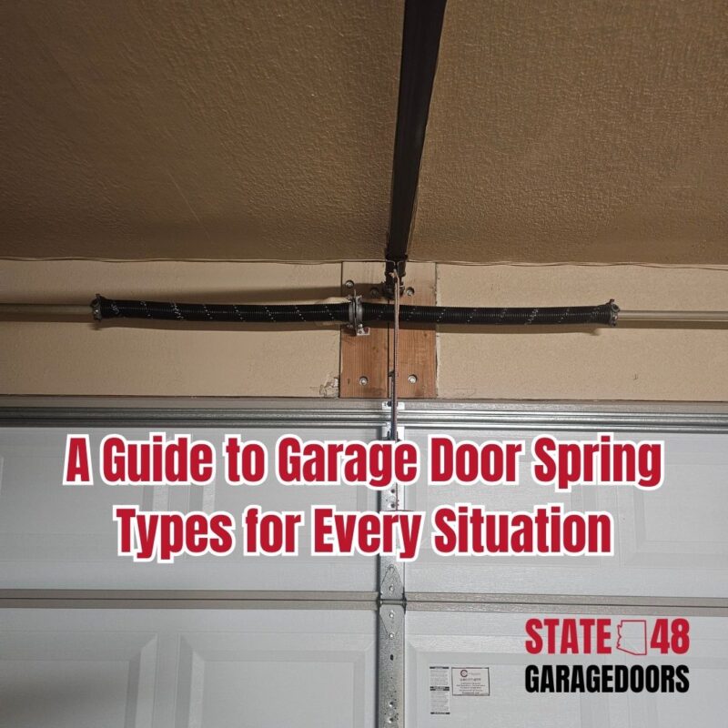 Garage door spring types guide with visible spring mechanism, highlighting garage door maintenance and repair.